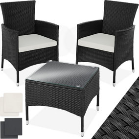 Rattan garden furniture set Lucerne w/ two sets of cushion covers - black