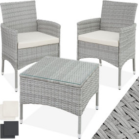 Rattan garden furniture set Lucerne w/ two sets of cushion covers - garden tables and chairs garden furniture set - light grey