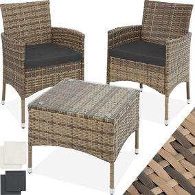 Rattan garden furniture set Lucerne w/ two sets of cushion covers - garden tables and chairs garden furniture set - nature