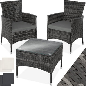 Rattan garden furniture set Lucerne w/ two sets of cushion covers - grey