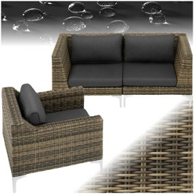 Rattan Garden Furniture Villanova - corner chairs and armchair, thick seat cushions - Mottled Anthracite