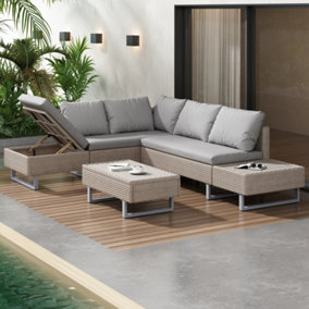 Rattan Garden Patio Corner Sofa Set with Recliner Seat and Coffee Table