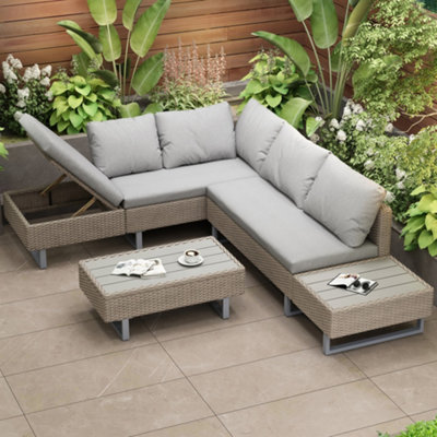 Rattan Garden Patio Corner Sofa Set with Recliner Seat and Coffee Table DIY at B Q