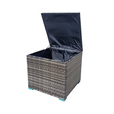 Rattan Garden Storage Box, Waterproof Deck Box with Lid, 333L Storage Basket Box, Gas Pressure Spring - Mix Gray