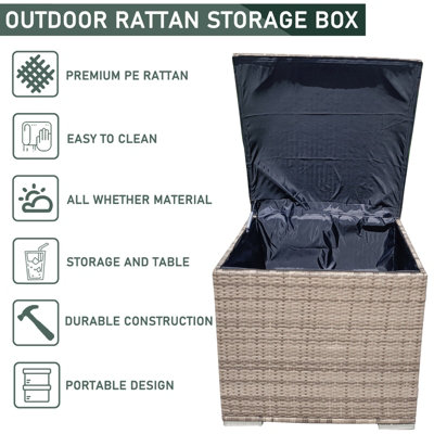 Rattan Garden Storage Box, Waterproof Deck Box with Lid, 333L Storage Basket Box, Gas Pressure Spring - Natural