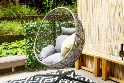 Rattan Hanging Egg Chair - Grey - 3