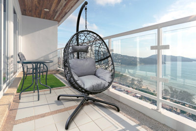 Rattan Hanging Egg Chair - Grey - 7