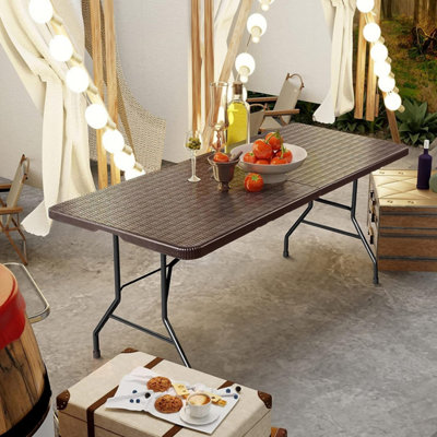 Rattan Look Foldable Garden Picnic Table for Camping Wicker Look ,UV-Resistant HDPE, Steel Frame, Space-Saving & Easy to Transport
