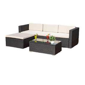 Rattan Lounger And Table (Cream On Black)