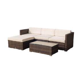 Rattan Lounger And Table (Cream On Brown)