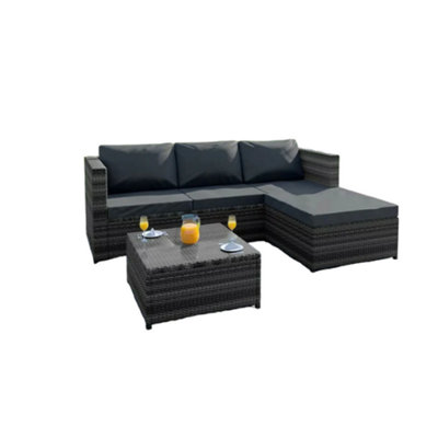 Rattan Lounger And Table (Dark Grey On Dark Grey)