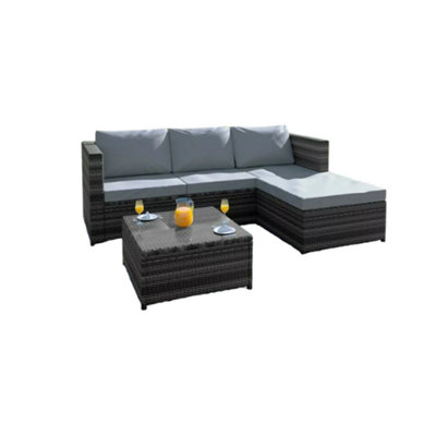 Rattan Lounger And Table (Light Grey On Dark Grey)