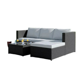 Rattan Lounger And Table (White On Black)