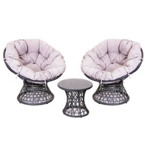 Rattan Nest Swivel Chair With Cushions - Two Seat Set and side table