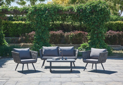 Rattan Outdoor Furniture Sofa Set, 4 Pcs Set, Dark Grey Cushions DIY