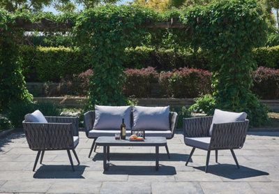 Rattan Outdoor Furniture Sofa Set, 4 Pcs Set, Light Grey Cushions DIY