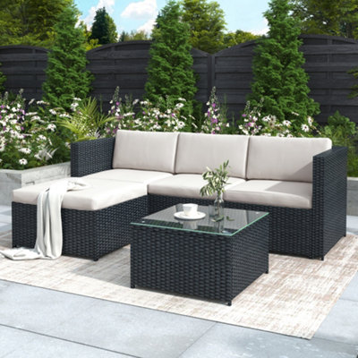 Rattan Outdoor Garden Corner Sofa Set 4 Seater Patio Furniture with Tables and Cushions