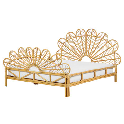 Rattan Peacock EU King Size Bed Light Wood FLORENTINE