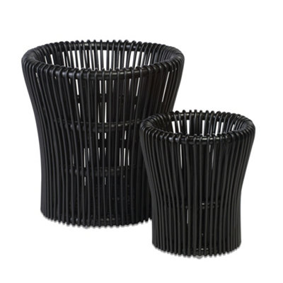 Rattan Plant Pot Baskets Indoor in Black Set of 2 Stackable DIY at B&Q