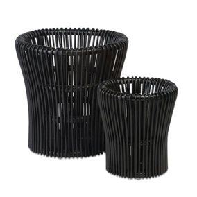 Rattan Plant Pot Baskets Indoor in Black Set of 2 Stackable