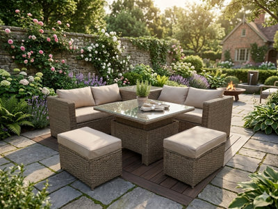 RATTAN RAISING TABLE WICKER CONSERVATORY OUTDOOR GARDEN FURNITURE ...