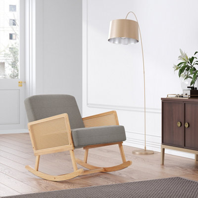 Rattan Rocking Chair with Wood Frame Upholstered Recliner Armchair ...