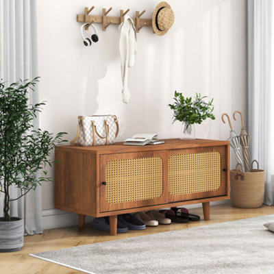 Rattan Shoe Storage Cabinet 2 Door Shoe Cabinet Shoe Bench Modern Storage Cabinet for Living Room