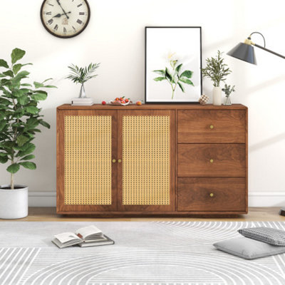Rattan Sideboard Cabinet for Living Room, Chest of Drawers with 6