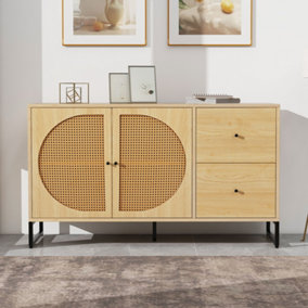 Rattan Sideboard Sideboard with Rattan Decorated Doors Storage Cabinet with 2 Doors and 2 Drawers for Living Room Hallway