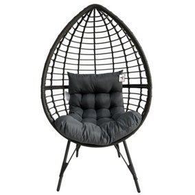 Rattan Standing Egg Chair with Soft Cushion, Durable Metal Frame, Max Load 180 KG - Gray