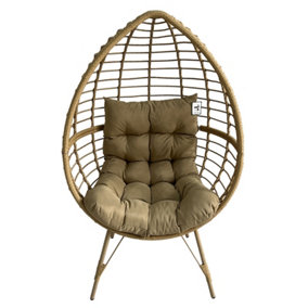 Rattan Standing Egg Chair with Soft Cushion, Durable Metal Frame, Max Load 180 KG - Natural