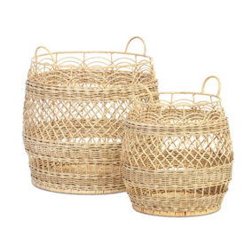 Rattan Storage Baskets in Natural Set of 2 Stackable