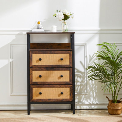 Rattan Storage Cabinet with 3 Drawers and Shelf