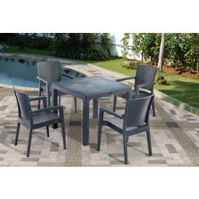 Rattan Style Garden Dining Table & 4 Chairs Set Charcoal Grey