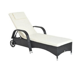 Rattan Sun Lounger Outdoor Recliner Chair (Black)