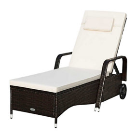 Rattan Sun Lounger Outdoor Recliner Chair (Brown)