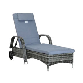 Rattan Sun Lounger Outdoor Recliner Chair (Grey)