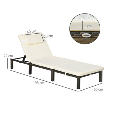 Rattan Sun Loungers Set of 2 w/ 5-Level Adjustable Backrest Headrest Cream White - 3
