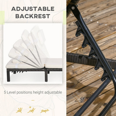 Rattan Sun Loungers Set of 2 w/ 5-Level Adjustable Backrest Headrest Cream White - 4