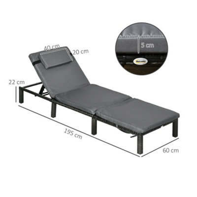 Rattan Sun Loungers Set of 2 w/ 5-Level Adjustable Backrest Headrest Dark Grey - 3