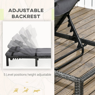 Rattan Sun Loungers Set of 2 w/ 5-Level Adjustable Backrest Headrest Dark Grey - 4