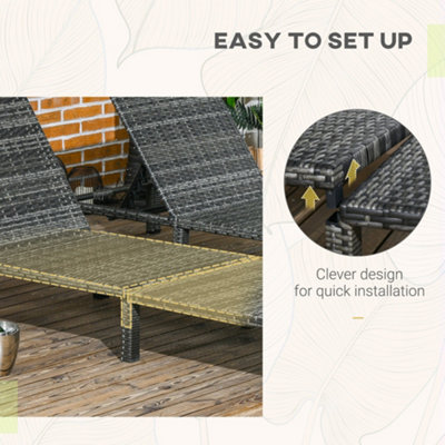 Rattan Sun Loungers Set of 2 w/ 5-Level Adjustable Backrest Headrest Dark Grey - 5