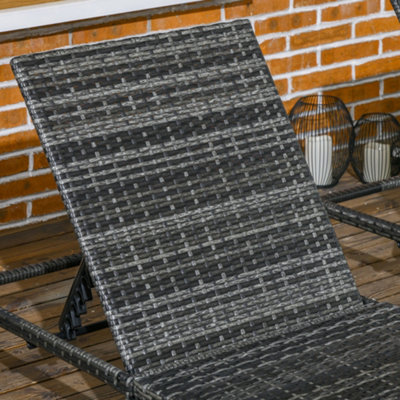 Rattan Sun Loungers Set of 2 w/ 5-Level Adjustable Backrest Headrest Dark Grey - 8