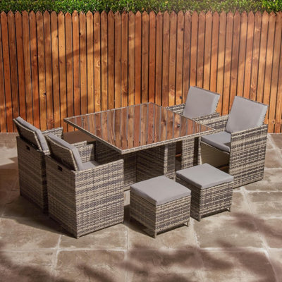 Rattan Table & Chairs Set 8 Seater Cube Garden Furniture & Protective ...