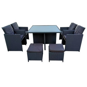 Rattan Table & Chairs Set 8 Seater Cube Garden Furniture & Protective Cover Grey