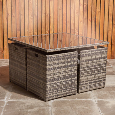 Rattan Table Chairs Set 8 Seater Cube Garden Furniture Protective Cover Grey DIY at B Q