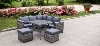 RATTAN WICKER CONSERVATORY CORNER COFFEE GREY OUTDOOR GARDEN FURNITURE ...