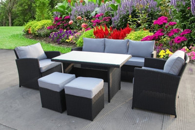 RATTAN WICKER CONSERVATORY OUTDOOR GARDEN FURNITURE DINING SET CORNER SOFA TABLE BLACK