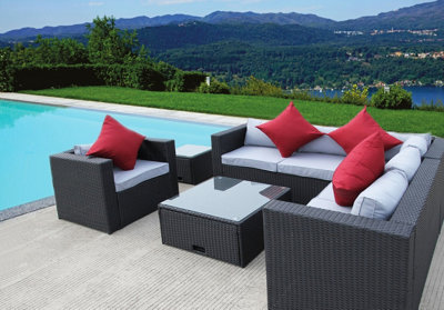 RATTAN WICKER CONSERVATORY OUTDOOR GARDEN FURNITURE SET CORNER SOFA TABLE Black