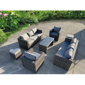 RATTAN WICKER GARDEN OUTDOOR 3 THREE SEATER SOFA CONSERVATORY FURNITURE PATIO COFFEE TABLE STOOLS STORAGE DINING SET GREY